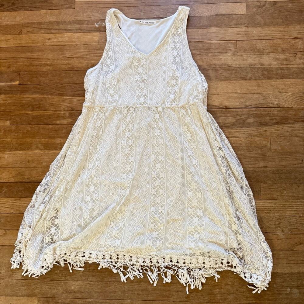 Maurices cream crocheted sleeveless a-line midi dress size 4
b34
